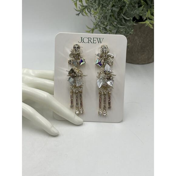 J. Crew White Crystal and Sequin Gold Tone Drop Dangle Earrings Shiny Bling New - Picture 5 of 13